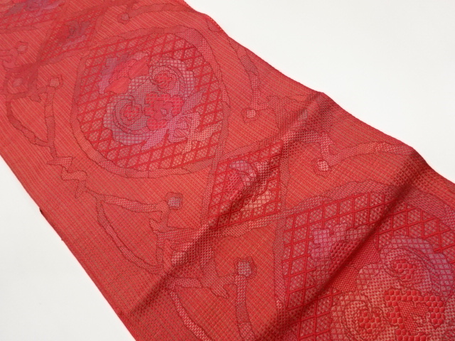 本場筑前博多丸・菱に抽象花葉模様織出し名古屋帯